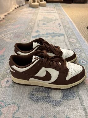 Women’s Nike Dunks Jordan Brown and White Low-Top Sneakers with Cream Midsole